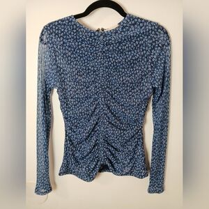 Michael Kors Women's Medium Blue Metallic‎ Long Sleeve Ruched Blouse Top